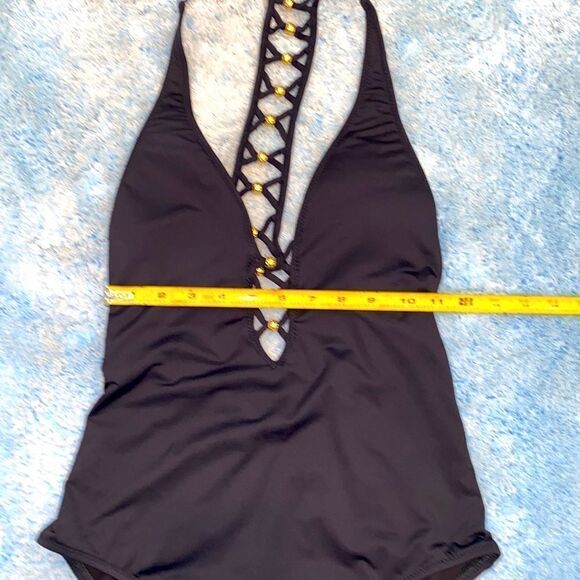 Trina Turk Algiers V-Plunge Embellished One- Piece Black Swimsuit TT0722 - Picture 11 of 16